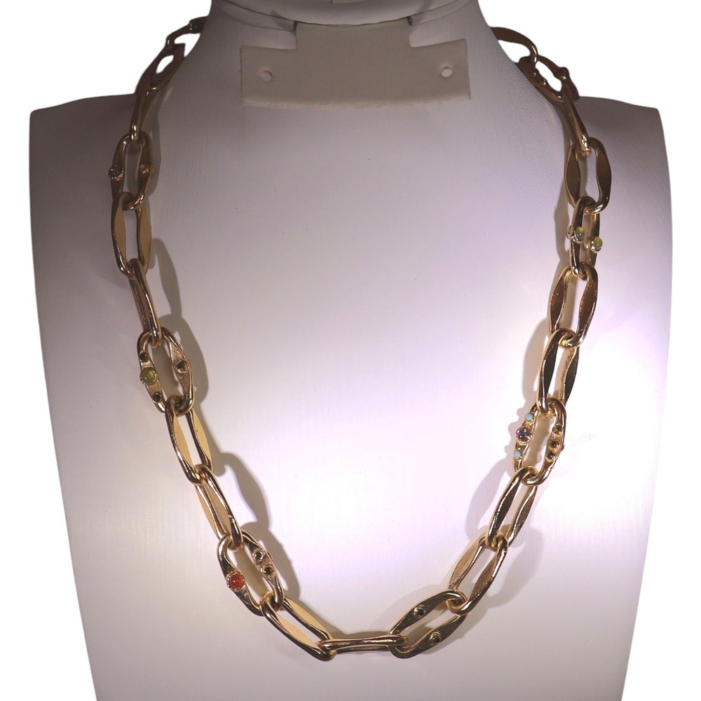 Gas Bijoux Gabriel Multi Stone Chain Necklace 24k Gold Plated France Toggle EUC
